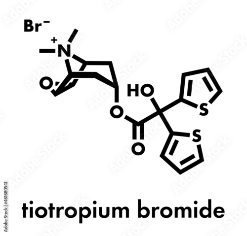 Tiotropium bromide chronic obstructive pulmonary disease (COPD) drug molecule. Skeletal formula.