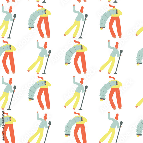 Seamless pattern. Vector illustration with harper and singer. Cartoon character.