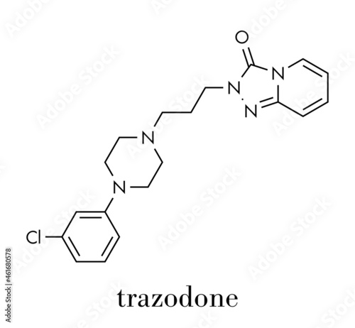 Trazodone antidepressant, hypnotic and anxiolytic drug molecule. Skeletal formula.