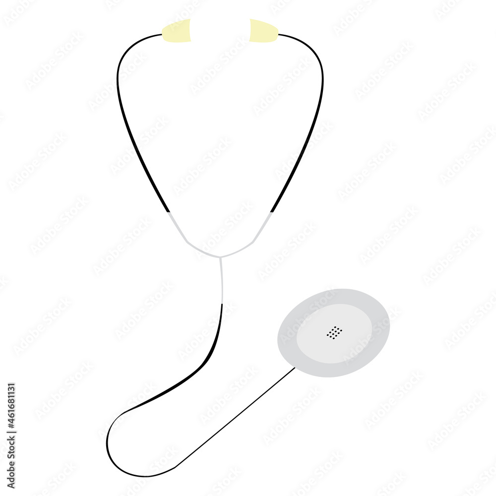 An outline vector illustration of a phonendoscope on transparent background. Designed in grey, black, colors for medical concepts