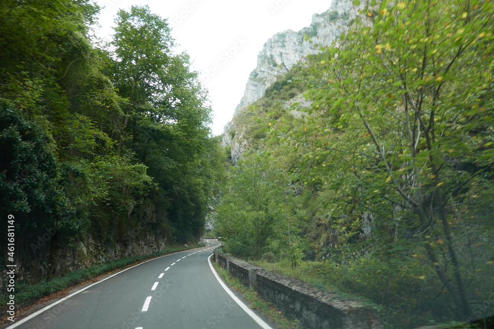Traveling through the Beyos gorge in the Cantabrian mountain range. Spain
