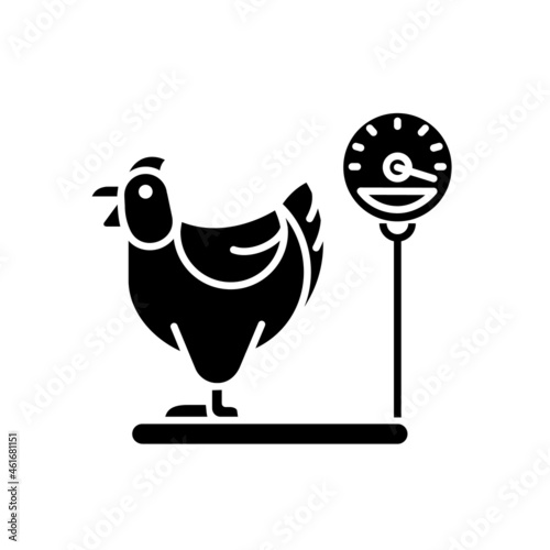 Jersey giant hen black glyph icon. Biggest american chicken breed. Commercial chicken farming for meat and eggs. Poultry raising. Silhouette symbol on white space. Vector isolated illustration