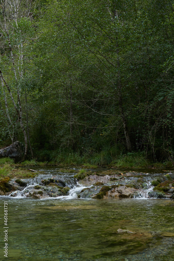 Senda De La Hoya De San Vicente across the Dobra River in the Ponga Natural Park in Asturias. Spain Senda De La Hoya De San Vicente across the Dobra River in the Ponga Natural Park in Asturias. Spain