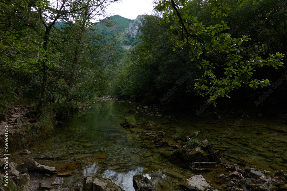 Senda De La Hoya De San Vicente across the Dobra River in the Ponga Natural Park in Asturias. Spain