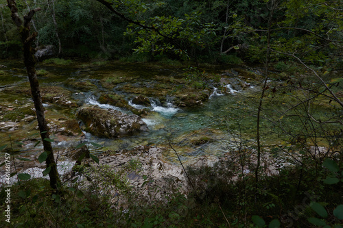 Senda De La Hoya De San Vicente across the Dobra River in the Ponga Natural Park in Asturias. Spain