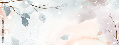 Winter watercolor abstract art on earth tone background