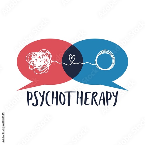 Mental health illustration with line ball and mind bubbles. Psychotherapy. Psychology illustration