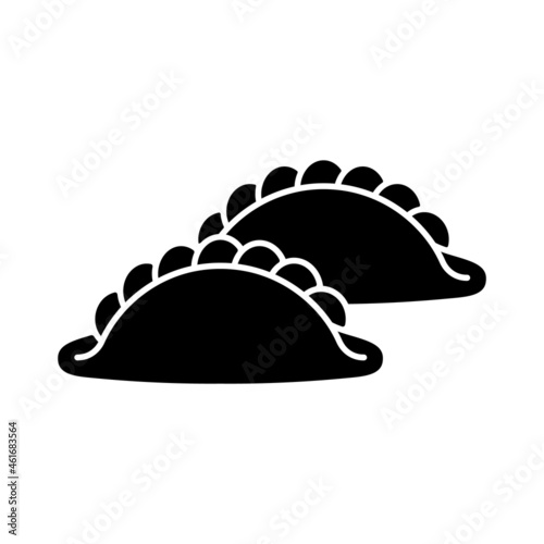 Curry puff black glyph icon. Street food snack with curried fillings. Singaporean cuisine. Fried semi-circular pastry. Singapore snack. Silhouette symbol on white space. Vector isolated illustration