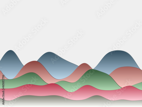 Abstract mountains background. Curved layers in bold colors. Papercut style hills. Awesome vector illustration.