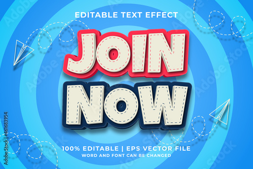 Editable text effect - Join Now template style premium vector