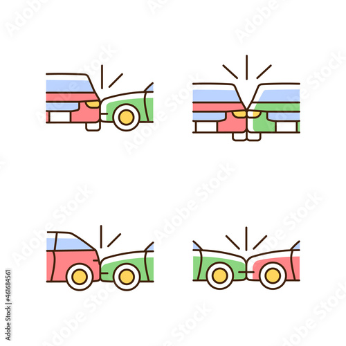 Tableau sur toile Vehicle crashes RGB color icons set