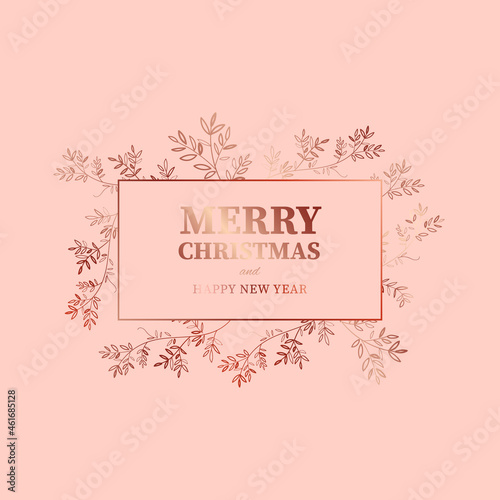 Elegant Merry Christmas and New Year Card with Pine Wreath, Winter plants design illustration for greetings, invitation © Ivan Kopylov