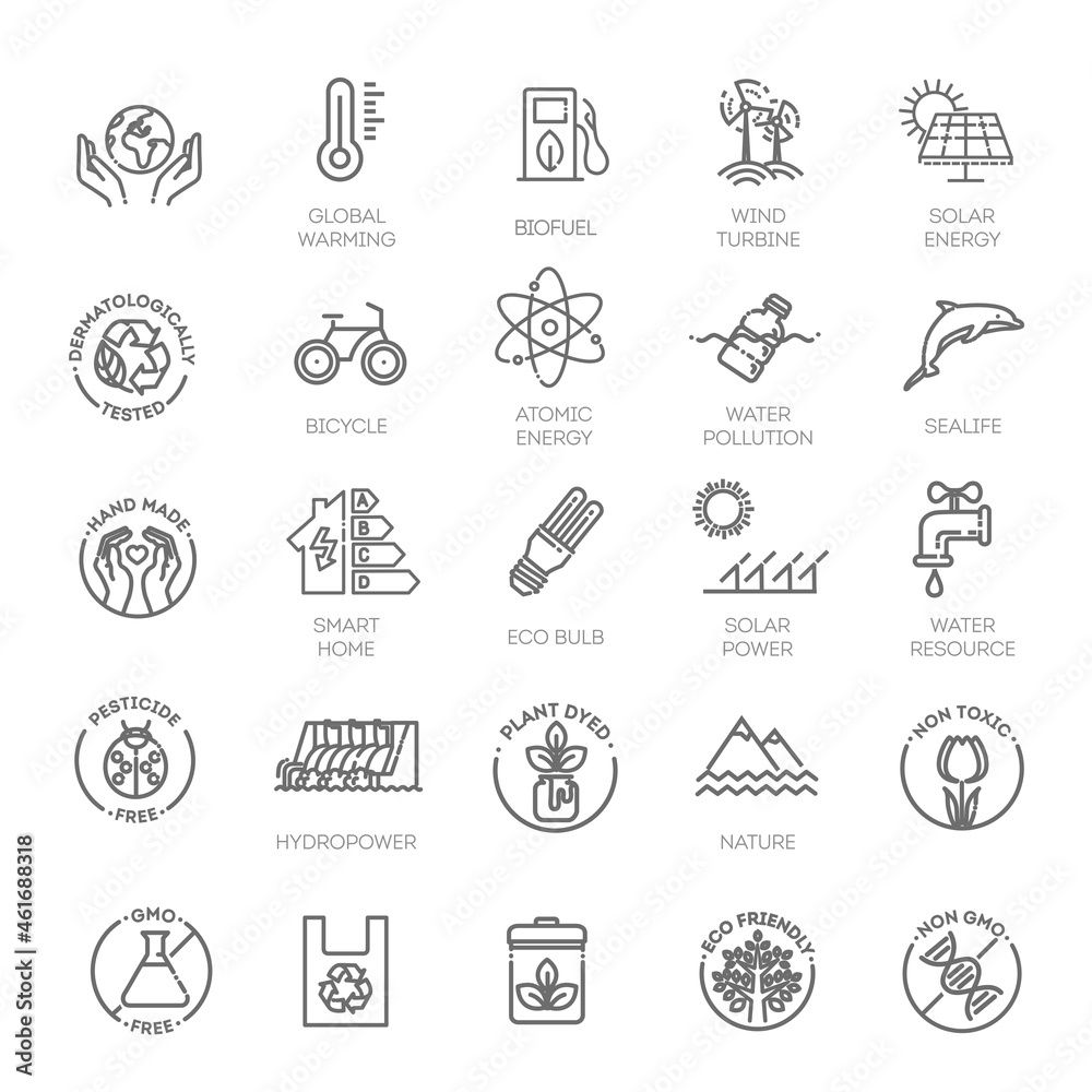 Ecology and green energy, thin line web icon set. Outline icons collection. Ecology and green energy, thin line web icon set. Outline icons collection.