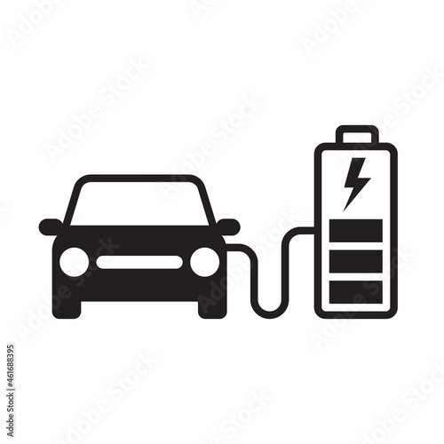 EV car charging battery icon, Electric car refueling energy symbol, Hybrid vehicles eco friendly concept, Vector illustration