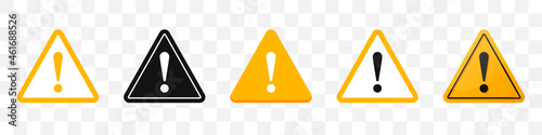 Danger sign icons collection. Set of attention sign icons in yellow. Vector illustration