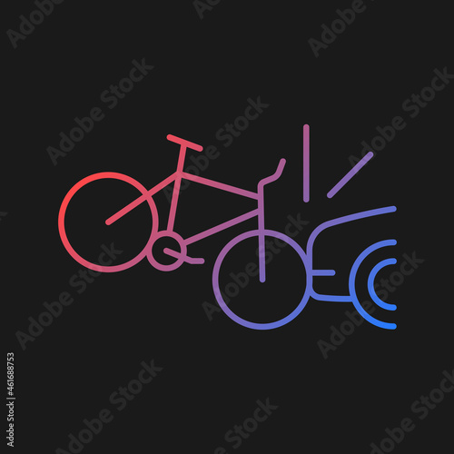 Car collision with cyclist gradient vector icon for dark theme. Accident with bicyclist. Car-on-bike collision. Thin line color symbol. Modern style pictogram. Vector isolated outline drawing