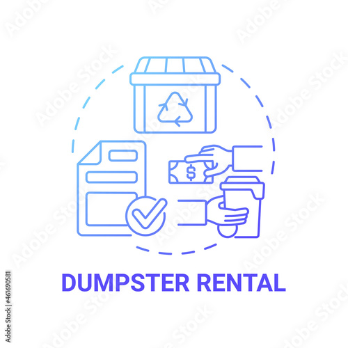 Dumpster rental blue gradient concept icon. Waste management service abstract idea thin line illustration. Roll off dumpster. Trash container. Vector isolated outline color drawing