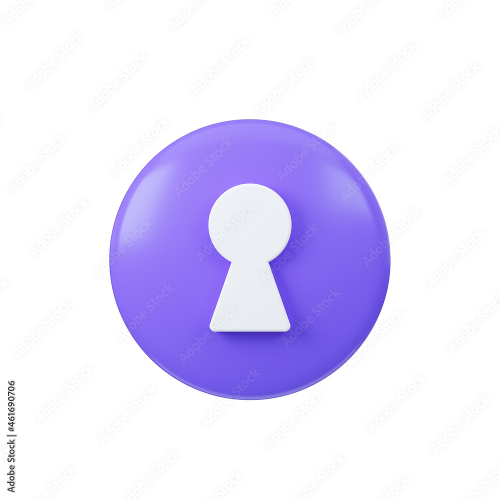 Key hole sign 3d render. Interface button isolated on white.