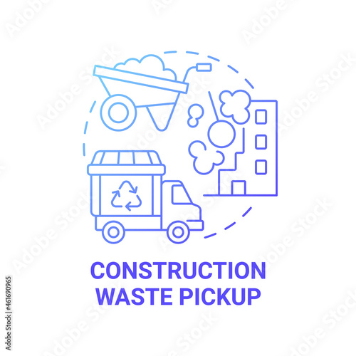 Construction waste pickup blue gradient concept icon. Waste management abstract idea thin line illustration. Demolition rubbish collection and recycle. Vector isolated outline color drawing