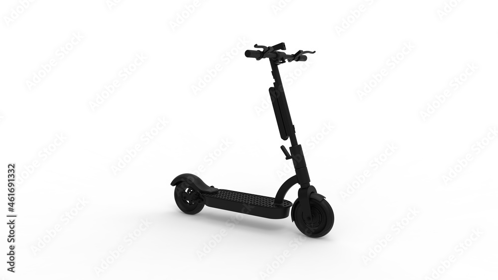3D rendering of a sustainable electric scooter mobility transporation vehicle isolated on white background. 3D rendering of a sustainable electric scooter mobility transporation vehicle isolated on white background.
