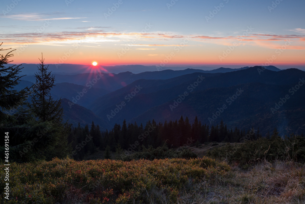sunset high in the autumn mountains