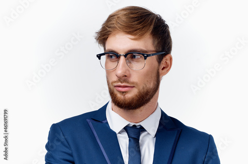 business man in girl suit with office close-up