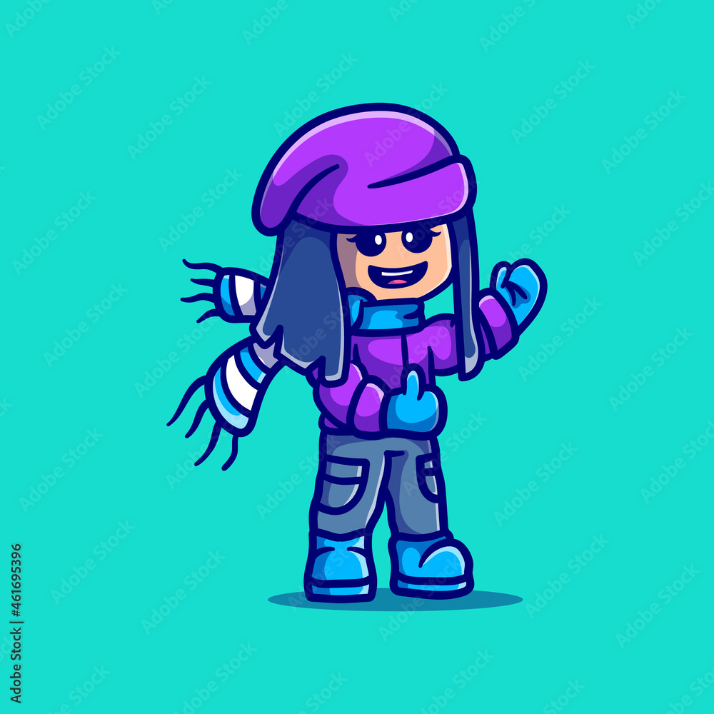 Obraz premium cute winter girl adventurer illustration
