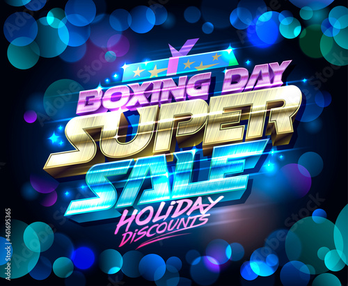 Boxing day blowout sale, holiday discounts, vector banner design template with confetti