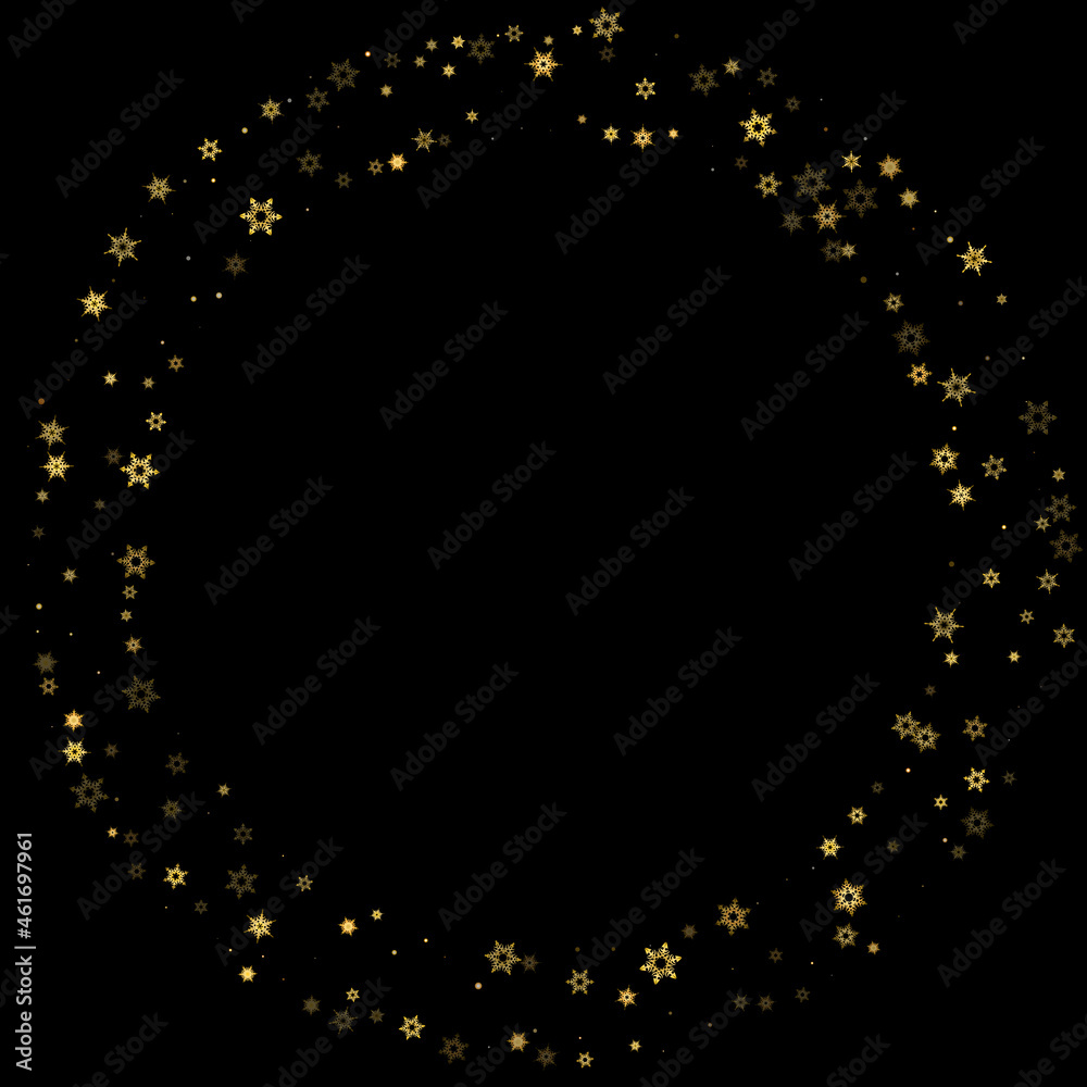 Falling Snow flakes golden pattern Holiday Vector