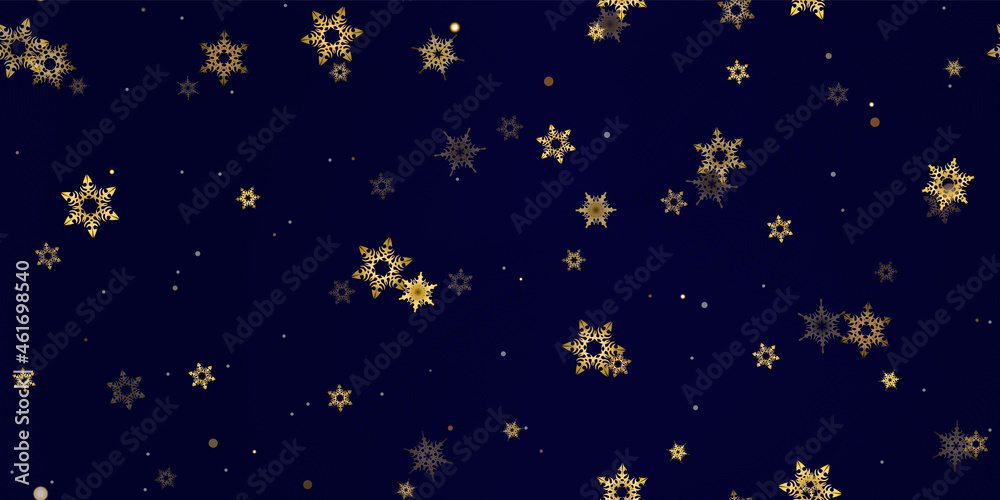 Gold Falling Snowflakes seamless pattern.