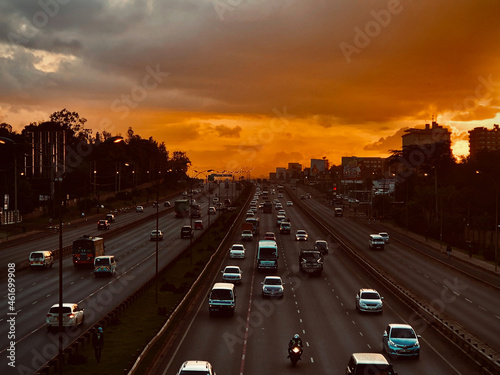 Thika Road Superhighway Traffic Sunset In Nairobi City County Kenya East Africa photo