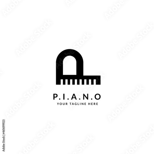 piano music logo, simple minimalist logo of piano musical instrument, logo for industrial music label, piano logo vector