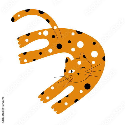 vector illustration of laying red cat with spots