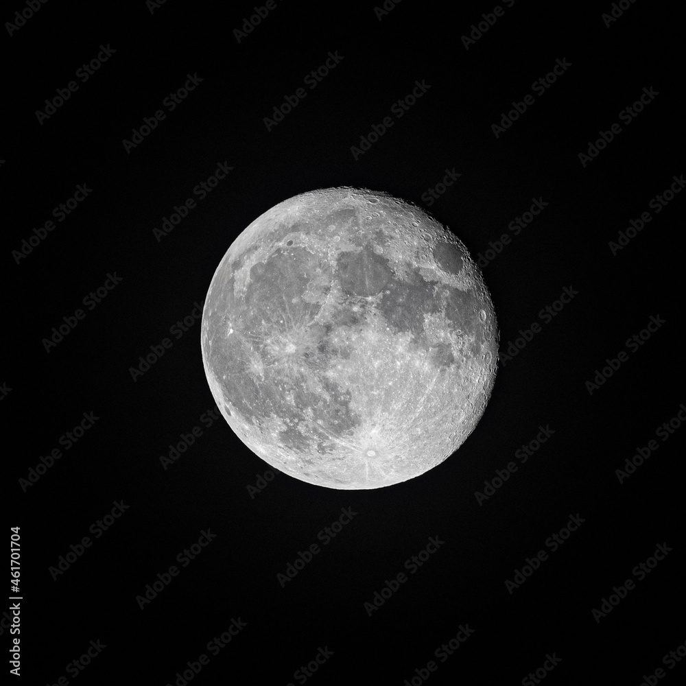 Fototapeta premium An isolated full moon in the dark black nightsky.