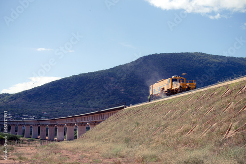 Train Moving Bridge Concrete Pillars Railway Line Standard gauge Railway SGR Madaraka Express Bridge Corporation Kenya Railways Tsavo Mombasa Terminus Mombasa City County Kenya East Africa Landscapes photo