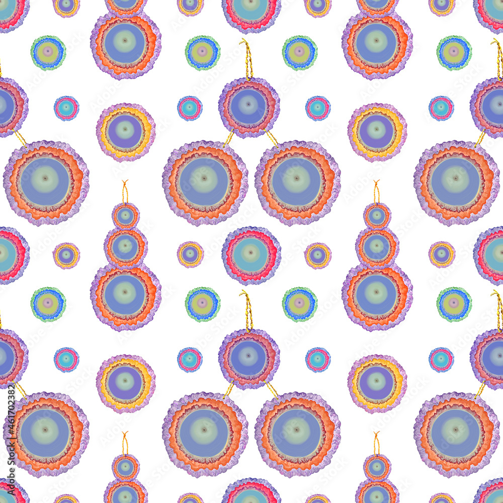 Fototapeta premium Colorful digital pattern with colorful Christmas decoration. White background.