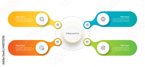 Business infographic label design with marketing icons and colorful. Process chart. Vector template with 4 options or steps.
