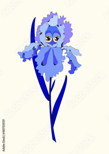 Original illustration of cosmic iris with eyes watching you. Blue, navy and purple trippy design. Perfect for postcards, print, stickers, tattoo, posters and branding. Spooky face Halloween drawing.