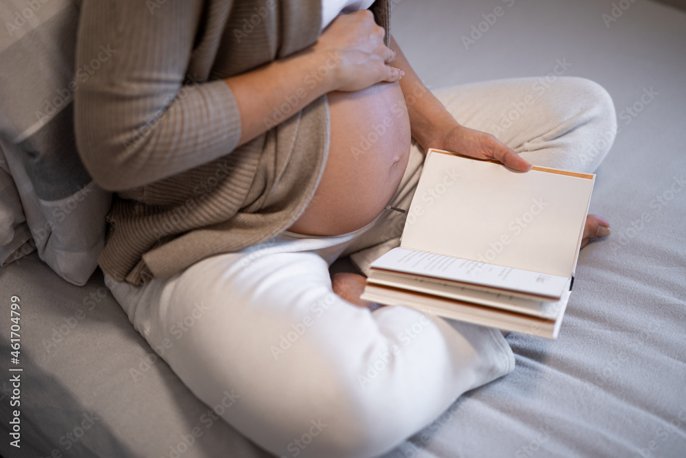 Fototapeta premium Young pregnant woman is reading a book