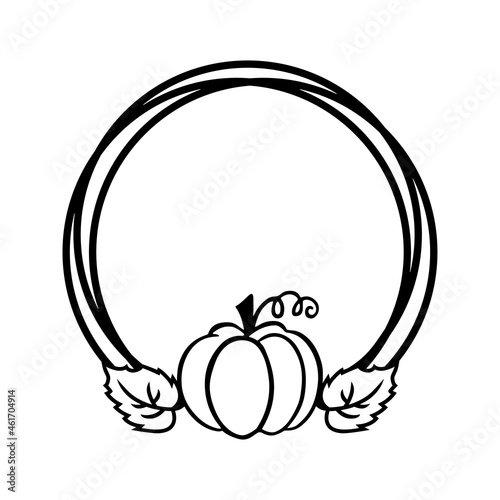 Frame with pumpkin is on white background. Vector illustration.
