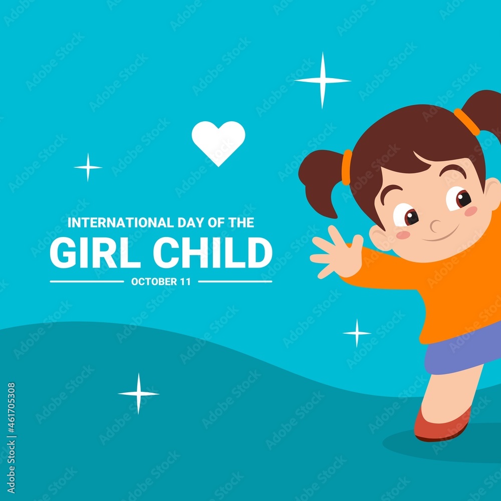 Vector illustration, cute and adorable little girl, as a banner or poster, International Day of the Girl Child. Vector illustration, cute and adorable little girl, as a banner or poster, International Day of the Girl Child.