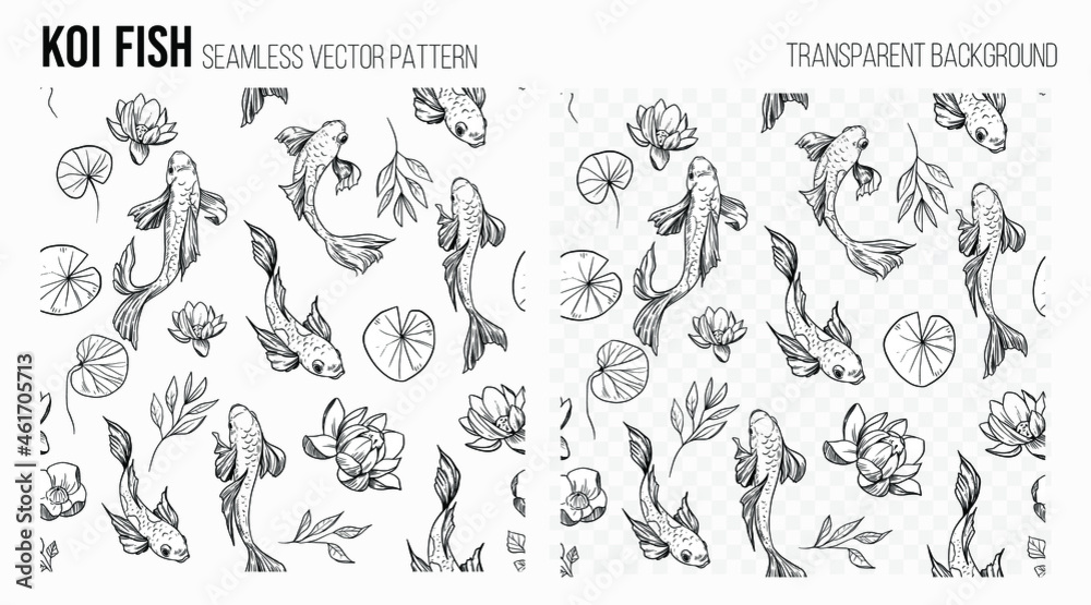 Fish koi seamless pattern. Vector sketch illustration Fish koi seamless pattern. Vector sketch illustration
