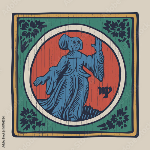 Virgin zodiac medieval-style illustration.
