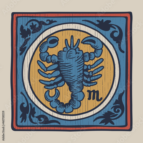 Scorpion zodiac medieval-style illustration.
