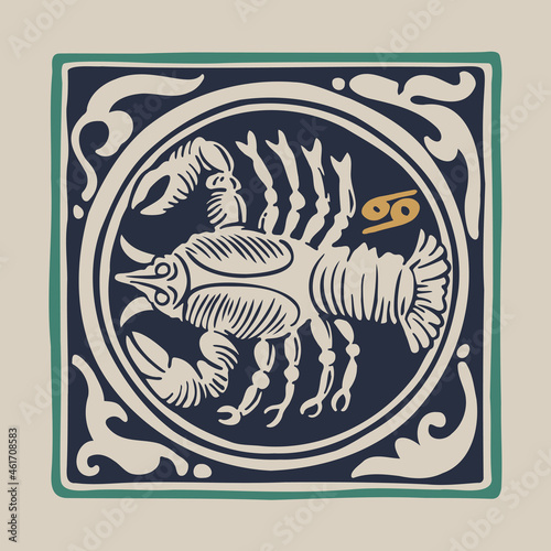 Crab zodiac medieval-style illustration.