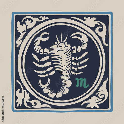 Scorpion zodiac medieval-style illustration.