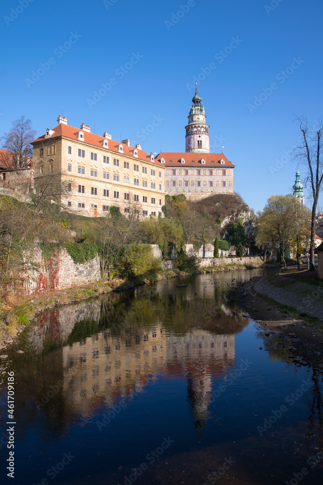 Beautiful view of Cesky Krumlov Castle and tower