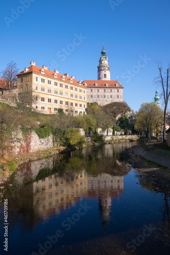 Beautiful view of Cesky Krumlov Castle and tower