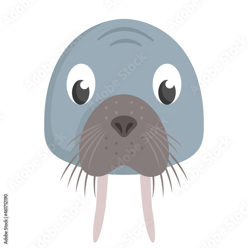 Walrus face front view. Animal head in cartoon style.