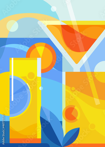 Poster with summer cocktails. Placard design in abstract style.